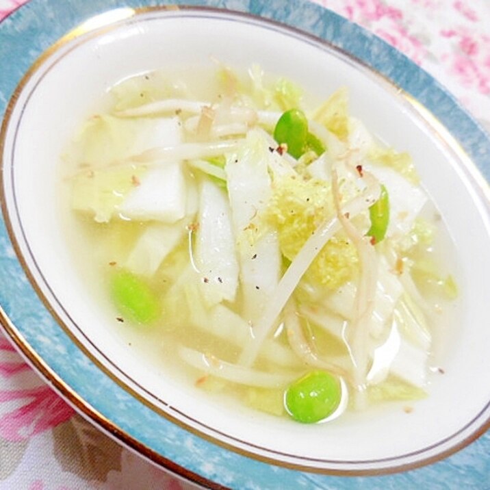 ❤白菜ともやしと枝豆の生姜スープ❤